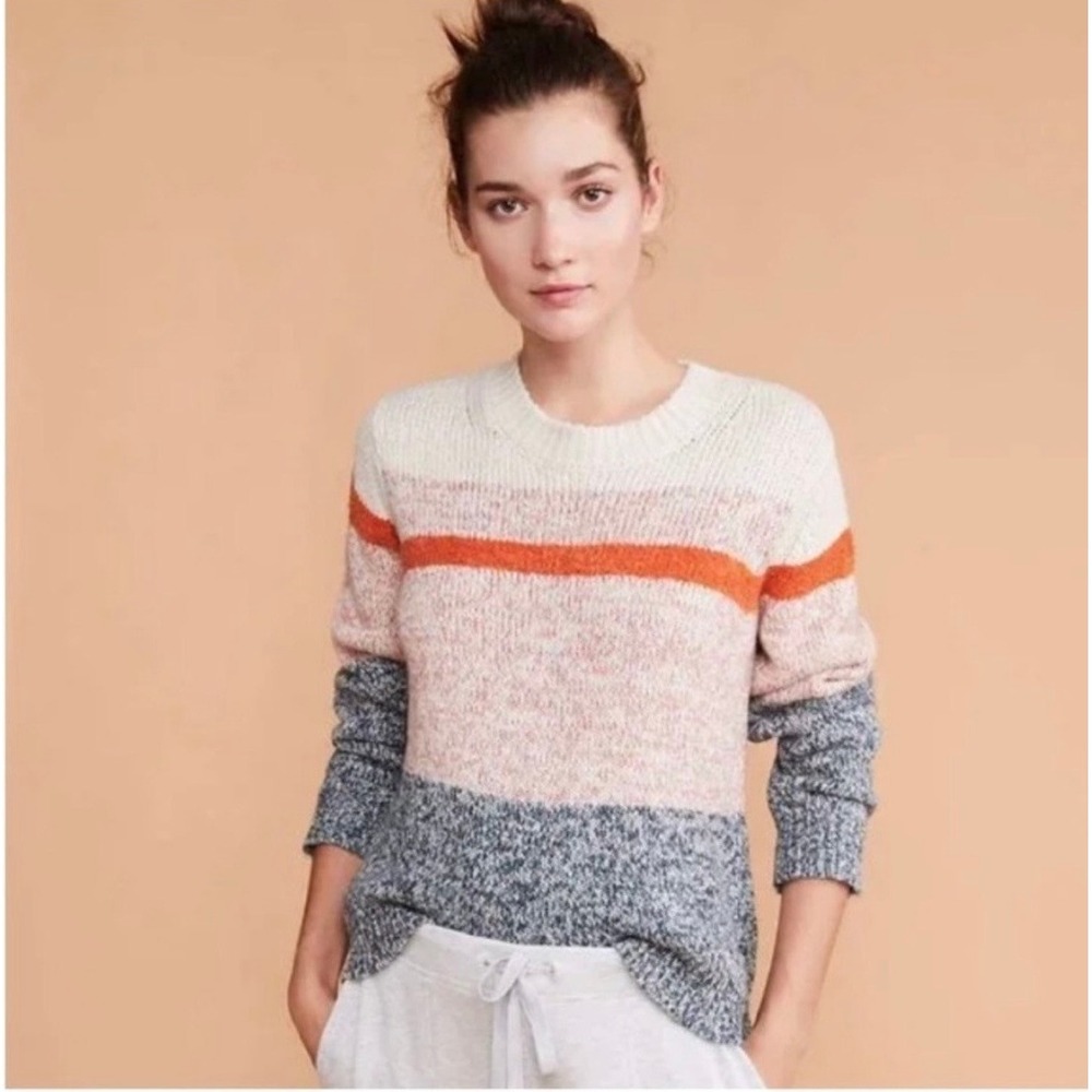 Lou & Grey for LOFT Women Small Colorblock Striped Marled Knit Crewneck Sweater
